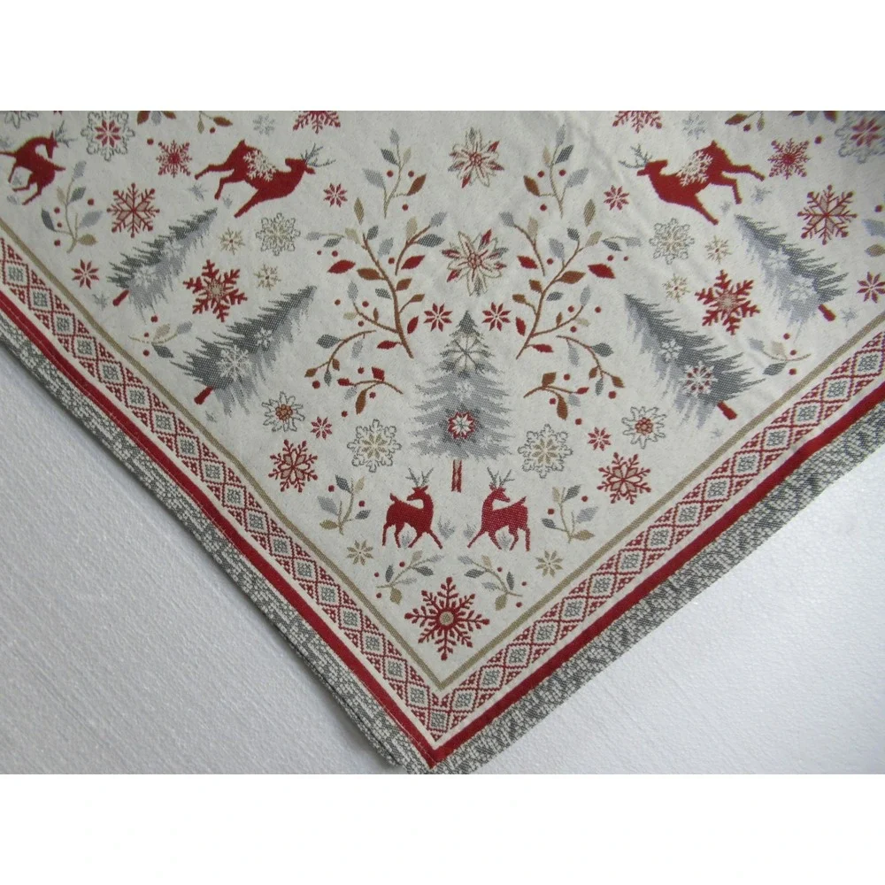 Tissus Toselli Christmas Jacquard Tablecloth Square Reindeer Snowflake France
